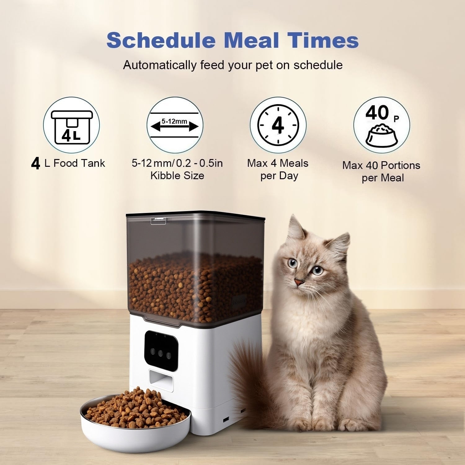 Automatic Cat Feeder 4L, Timed Cat Food Dispenser, 4L Automatic Cat Food Dispenser for Small Pets Indoor Bn-link