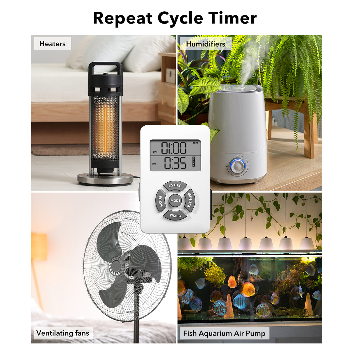 Digital Timer, Repeat Cycle Intermittent Timer Plug 24 Hour Programmab