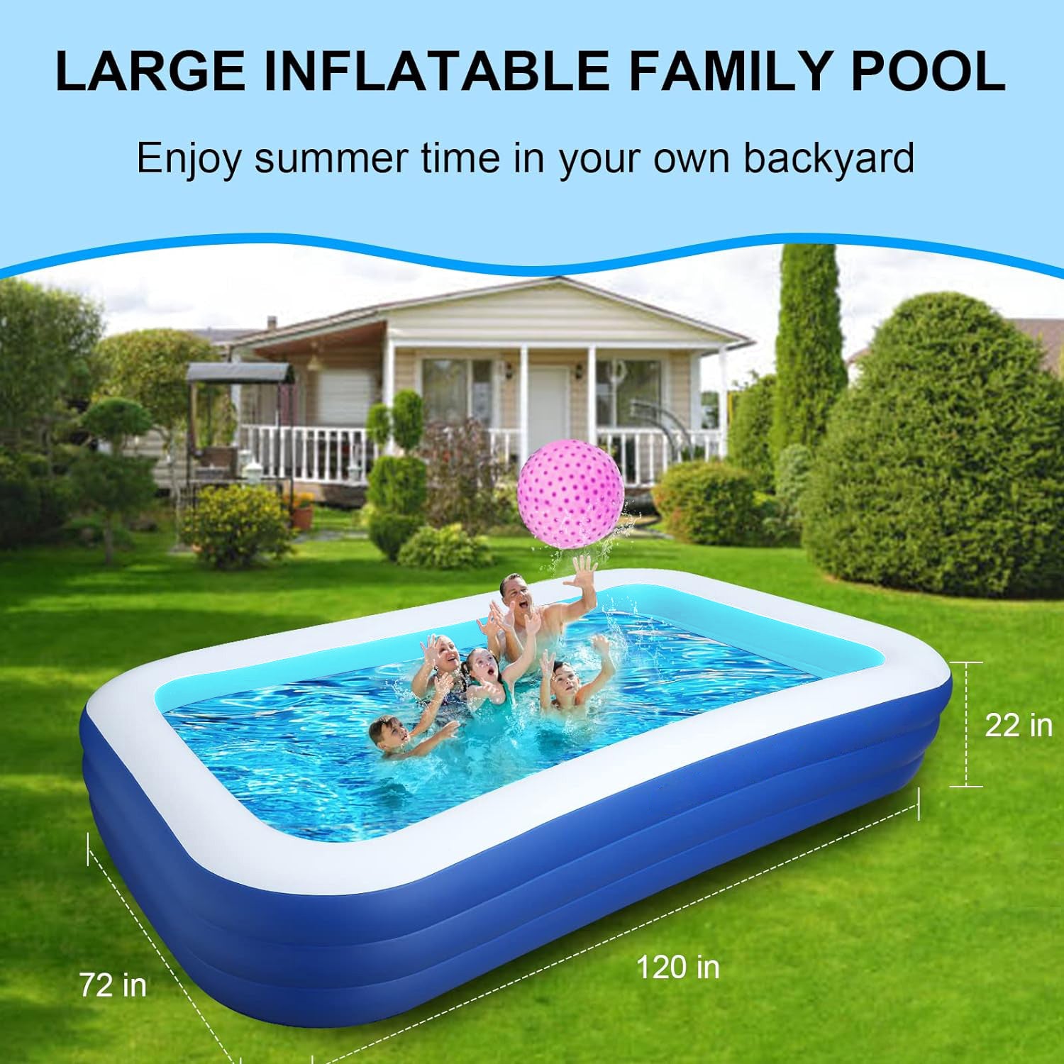 120" X 68" X 22" Oversized Thickened Inflatable Swimming Pool for Kids and Adults Bn-link