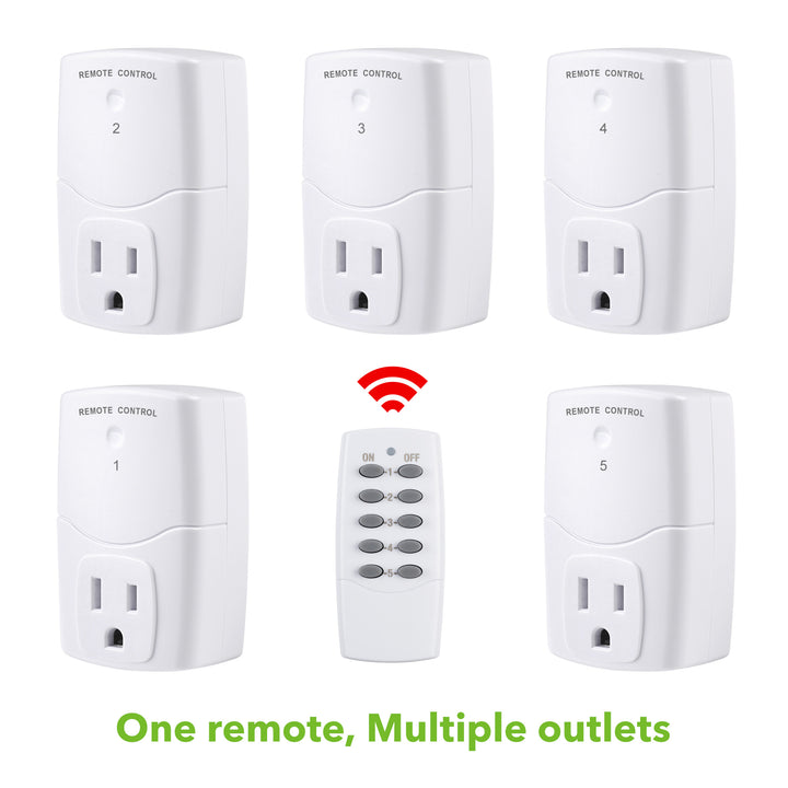 Mini Wireless Remote Control Outlet Switch Power Plug (2 Remotes+5 Outlets) BN-LINK - BN-LINK