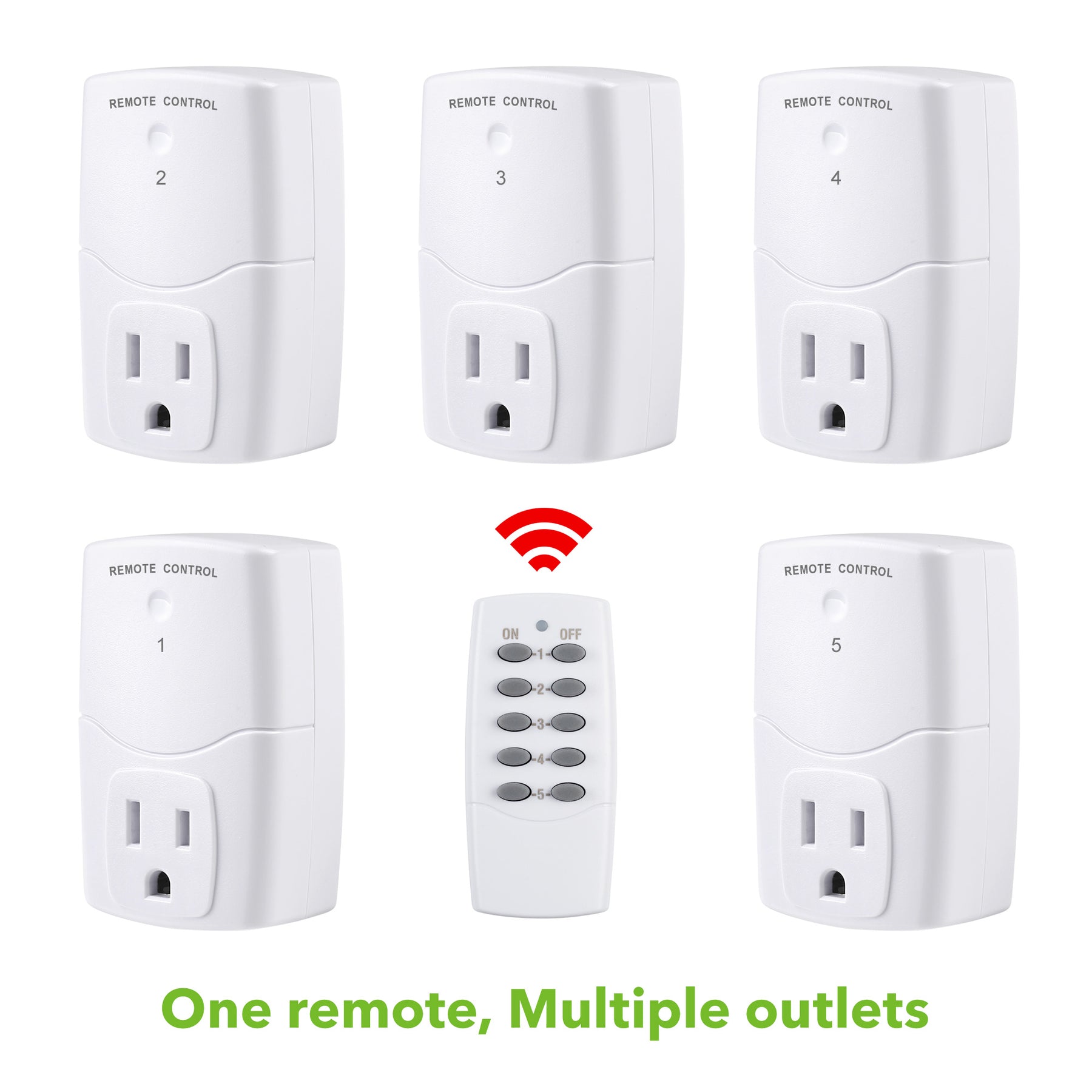 BN-LINK Wireless Remote Control Outlet Plugs with 2 remotes and 5 sockets  Indoor