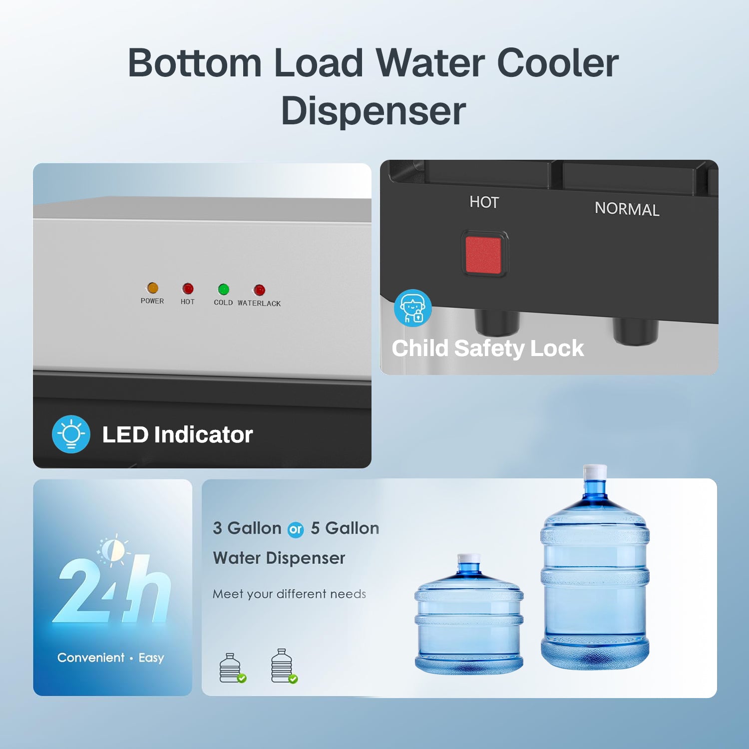 Bottom Load Water Cooler Dispenser with Lack Water Alert, 3 Temperature Settings-Hot, Cold & Room-Temperature Water, Holds Up to 5 Gallon Bottles Bn-link - BN-LINK