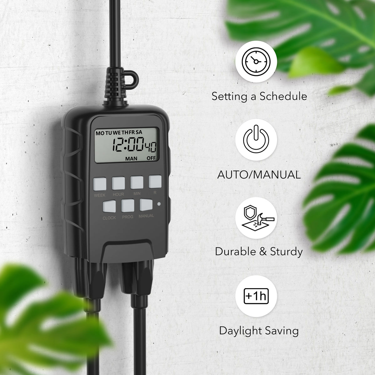 Waterproof Programable Outdoor Timer Switch 7 Day Heavy Duty Digital Programmable Outdoor Timer Dual Outlet BN-LIN