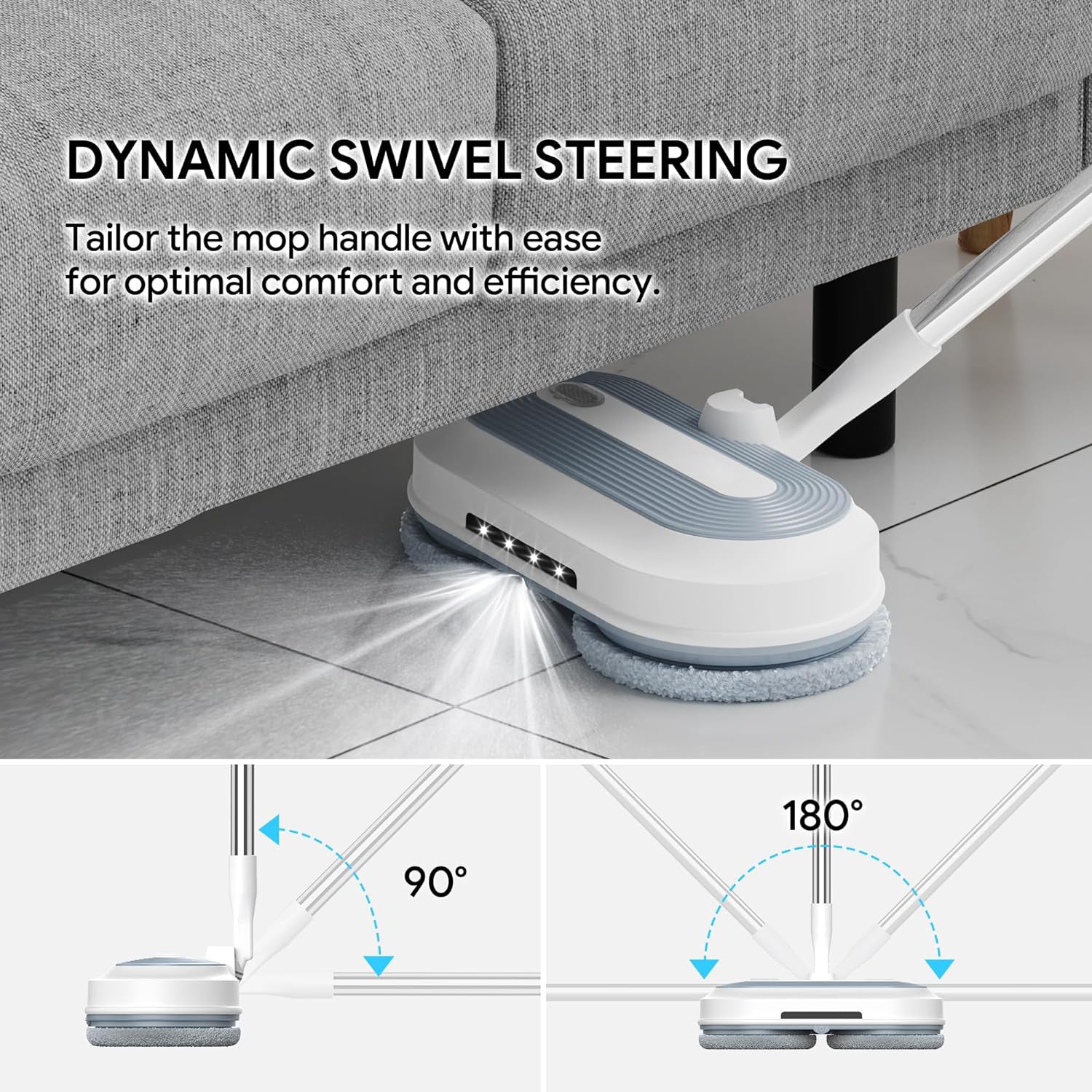 Cordless Electric Mop with Water Sprayer & LED Headlight, Powerful Floor Cleaner with 200ML Water Tank Bn-link