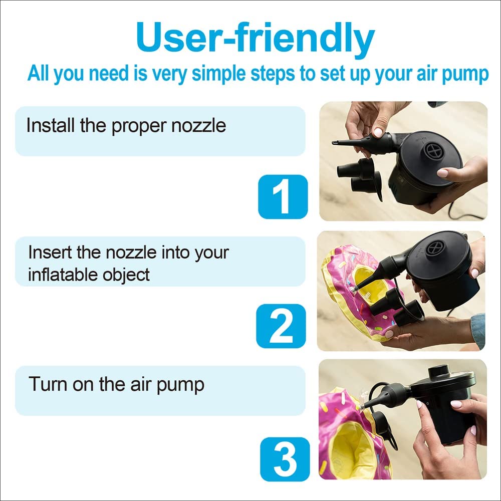 Electric Quick-Fill Air Pump with 3 Nozzles 110V Inflator/Deflator Pumps Bn-link - BN-LINK