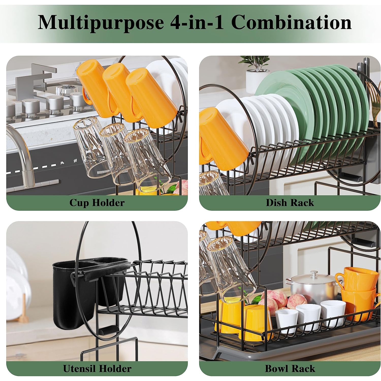 2 Tier Dish Drying Rack for Kitchen Counter with Drainboard Bn-link