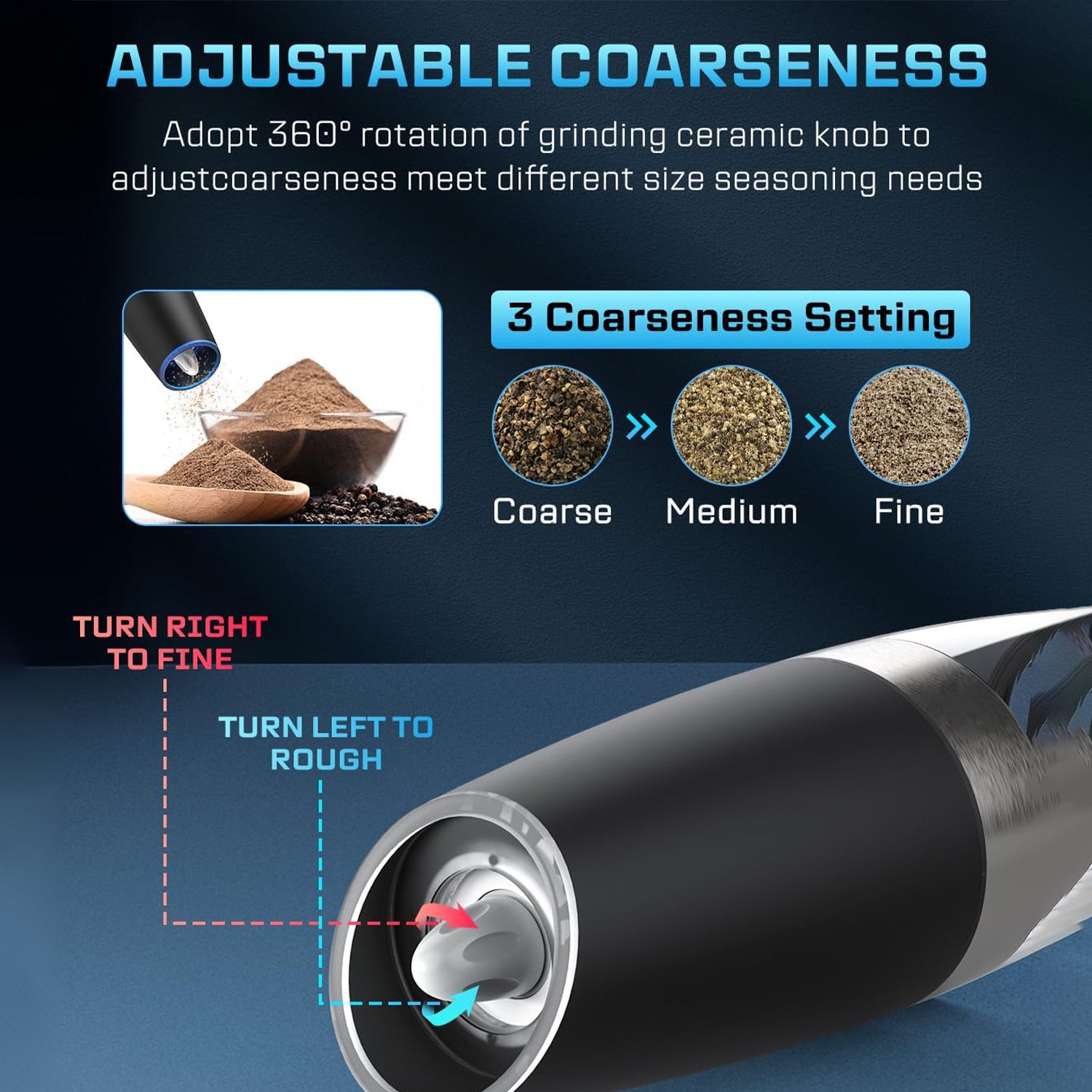 Gravity Electric Pepper and Salt Grinder Set, 2pack Battery Operated Automatic Pepper Mill Grinder with LED Light, Adjustable Coarseness, One Hand Automatic Operation Bn-link