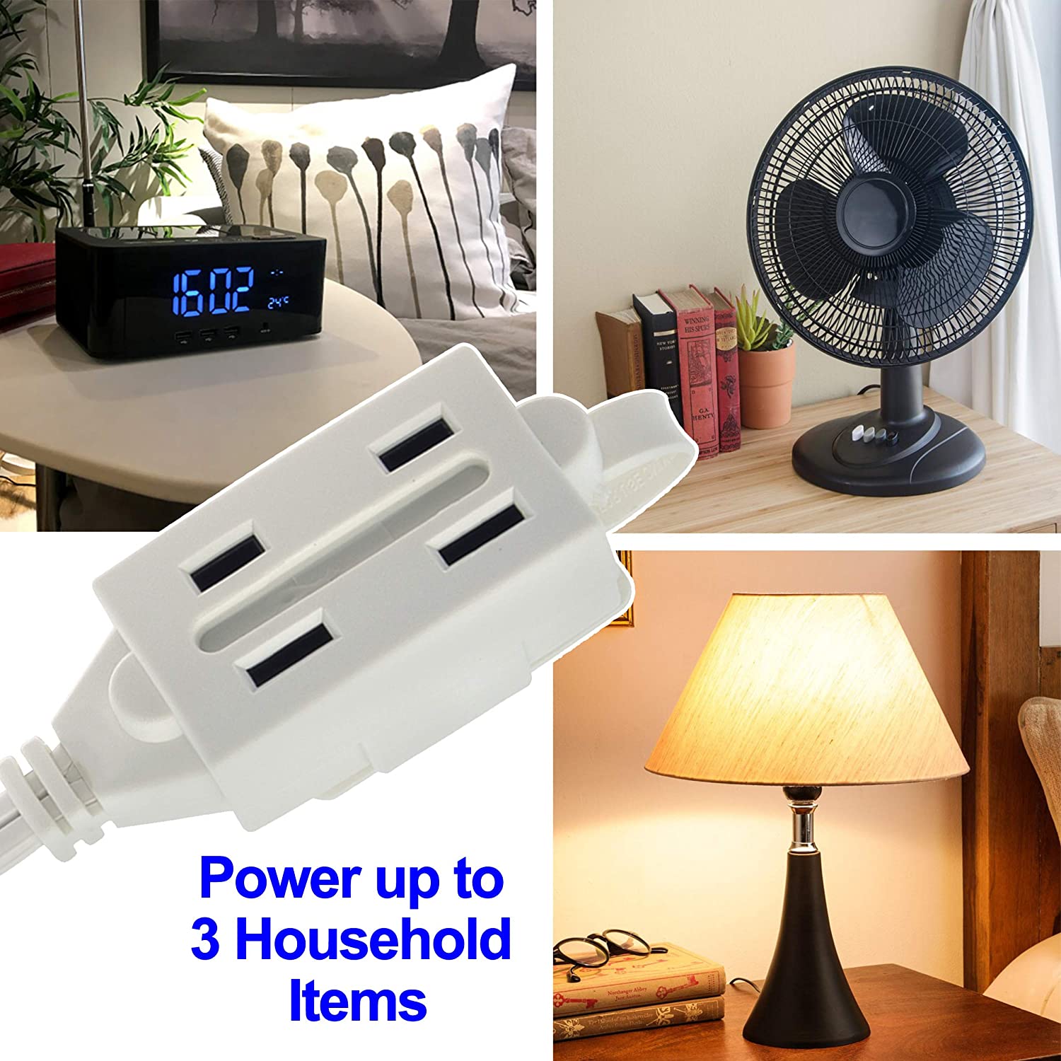 HBN 3ft 3Pack Outlet Indoor Extension Cord 16/2 SPT-2,White, 2 Prong Polarized Plug, DCIC-00312P-DC - BN-LINK