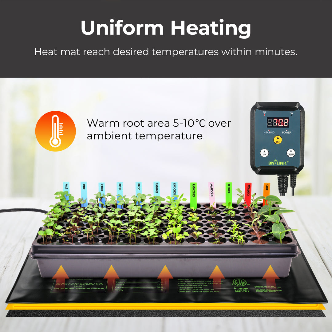 Durable Seedling Heat Mat Heating Pad 10" x 20.75" with Digital Thermostat Set - BN-LINK