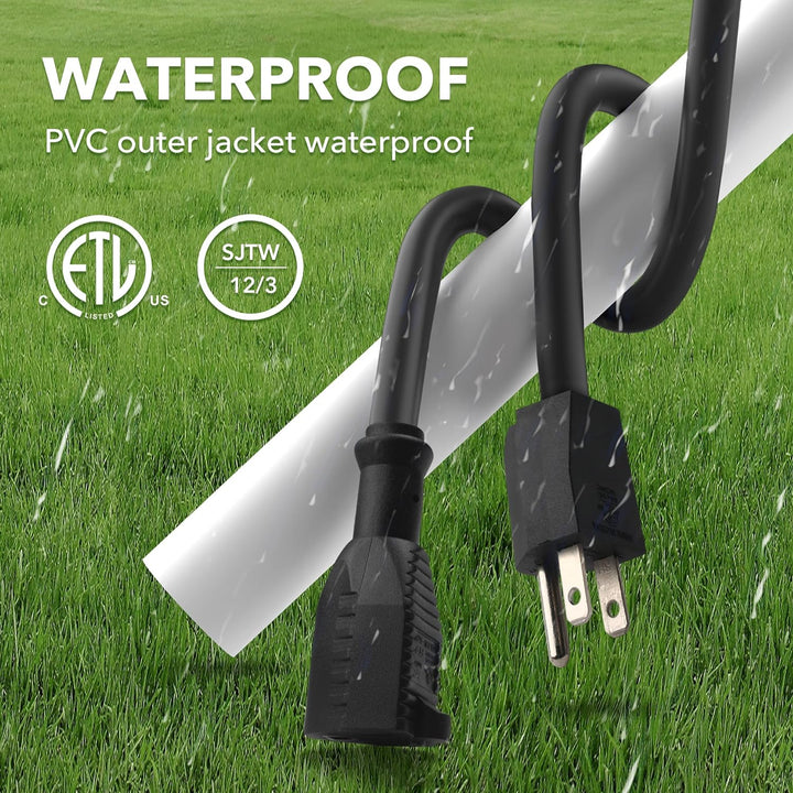 6ft Waterproof Outdoor Extension Cord 12/3 SJTW Heavy Duty Power Black Cord Bn-link - BN-LINK