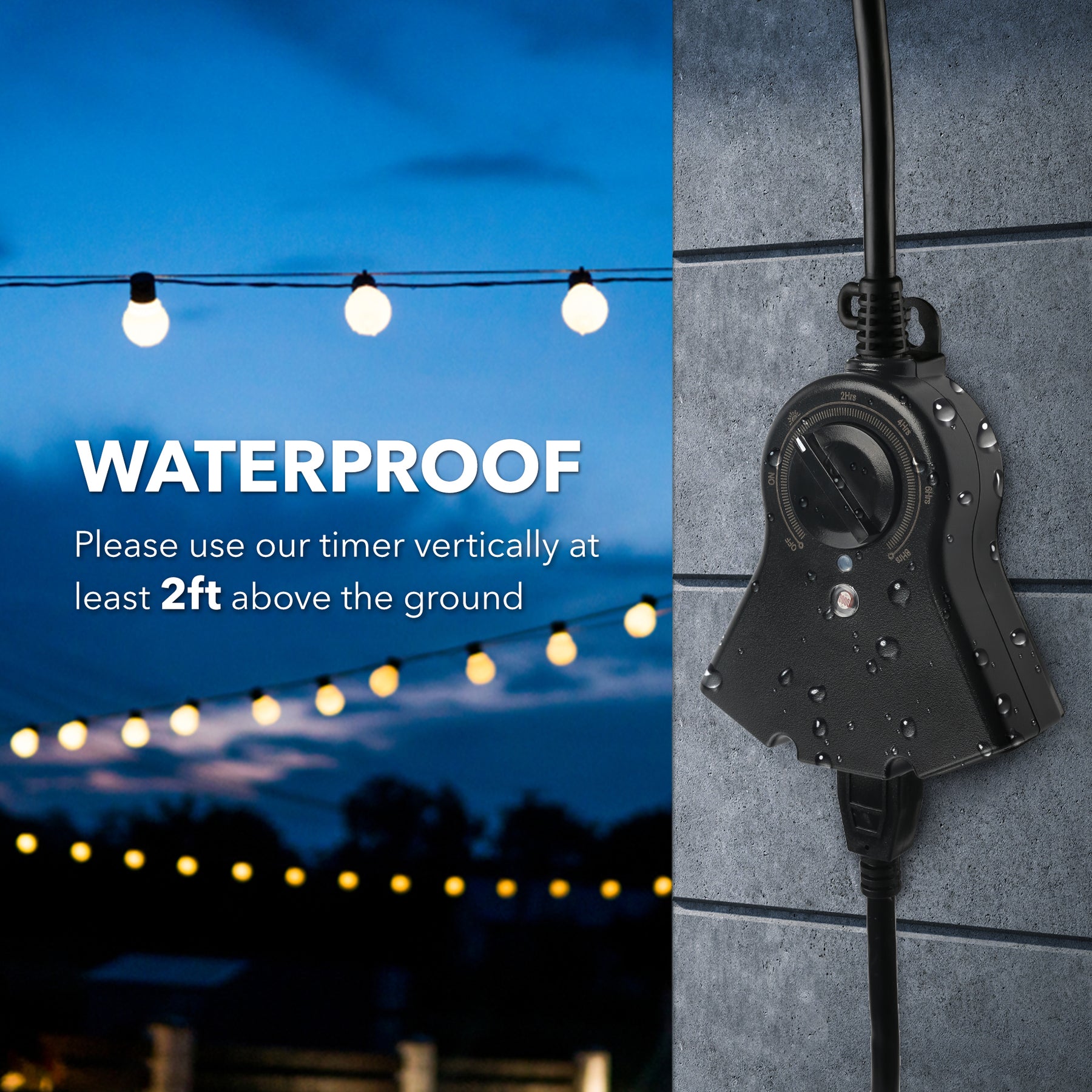 BN-LINK Outdoor 24-Hour Water Resistant Photoelectric Countdown Timer Photocell Light Sensor (2 4 6 or 8 Hours Countdown Mode) 2 Grounded Outlets