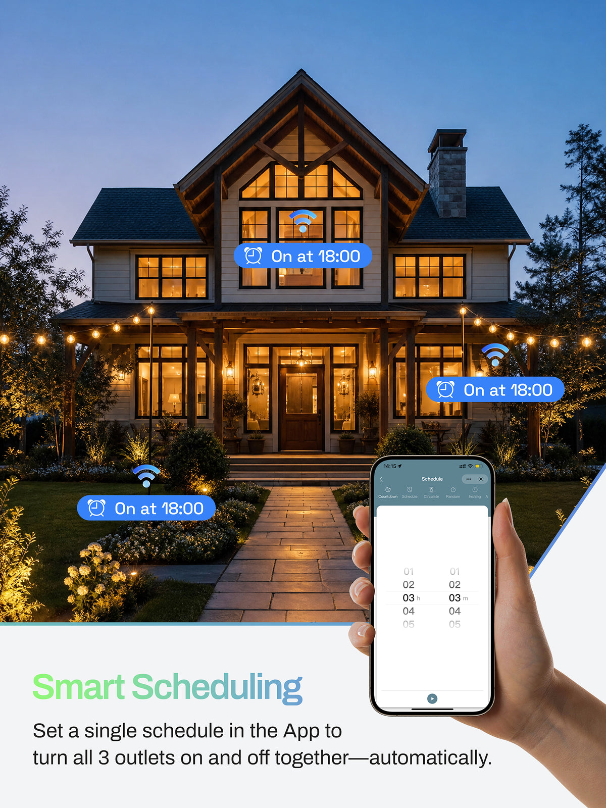 Outdoor Smart Wi-Fi Outlet with 3 Sockets (Individually controlled) Compatible with Alexa and Google Home