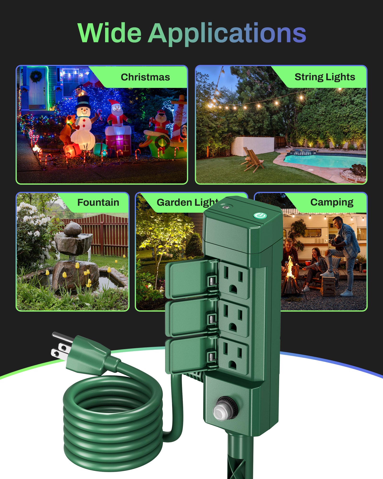 Outdoor Smart WiFi Timer Outlet Heavy Duty Yard Stake Compatible Function HBN