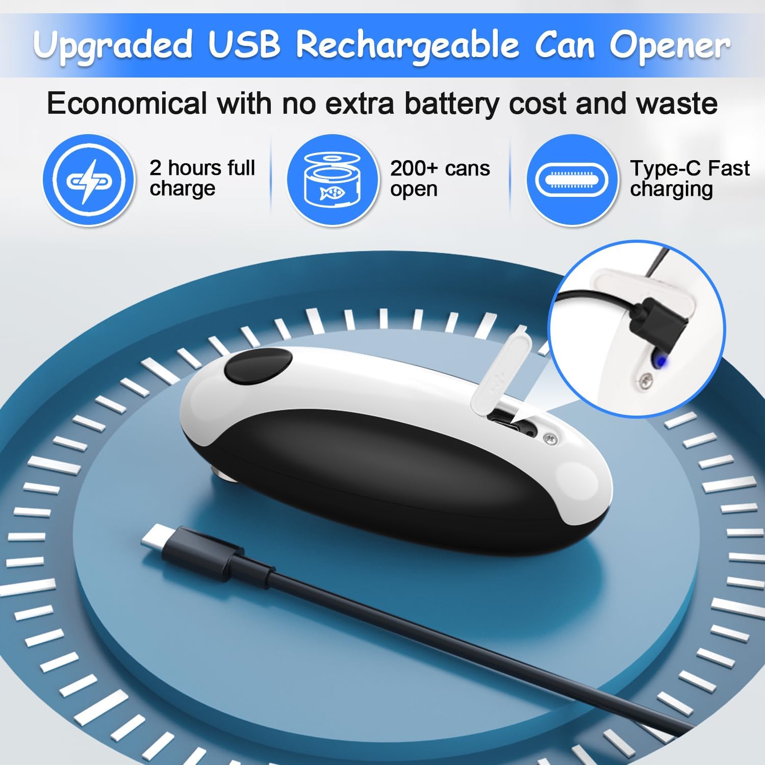 Rechargeable Electric Can Opener, One Touch Automatic Can Opener for Kitchen and Seniors with Arthritis, Smooth Edge & Handsfree, Ultra-Compact Opener Fits All Can Sizes Bn-link