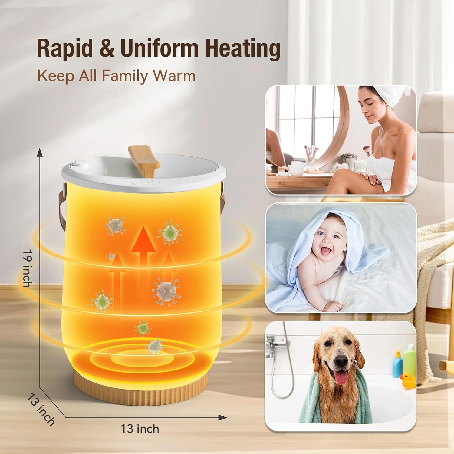 Tower Warmer, 20L Large Hot Towel Warmers Bucket with LED Display, Auto Shut Off, Child Lock, Heat Timer 15/30/45/60 Min Adjustable, for Hot Tub, Bathroom, Spa, White