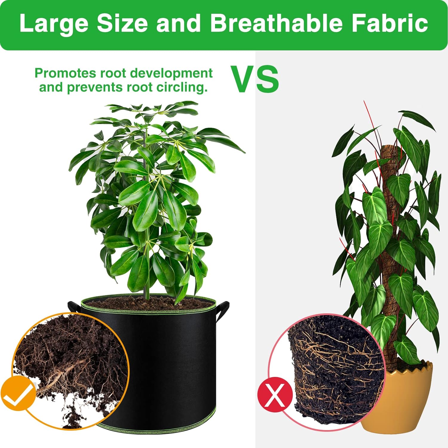 5-Pack 10 Gallon Grow Bags with Handles Thickened Nonwoven Fabric Pots Bn-link - BN-LINK