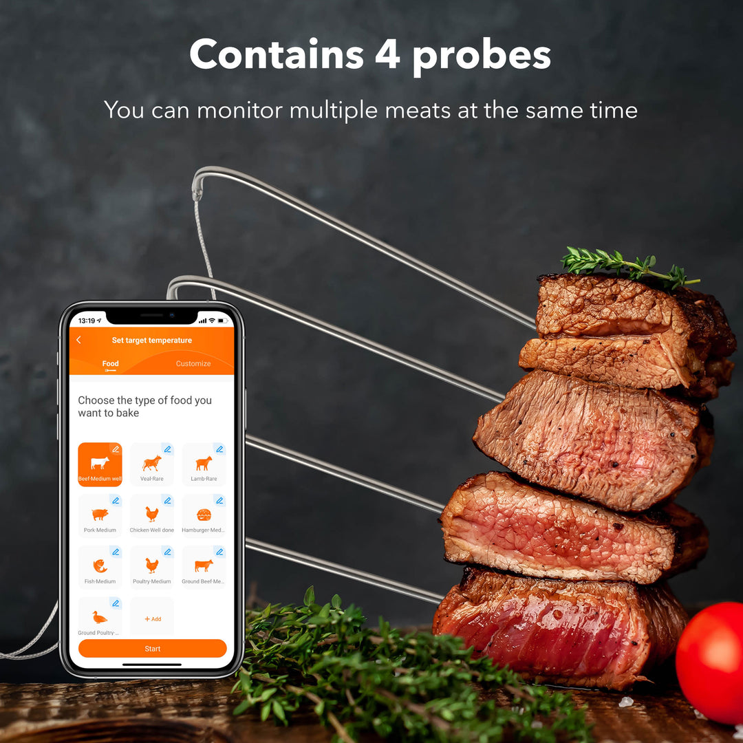 Bluetooth Meat Grill Thermometer with 4 Probes with Alarm & Timer HBN - BN-LINK