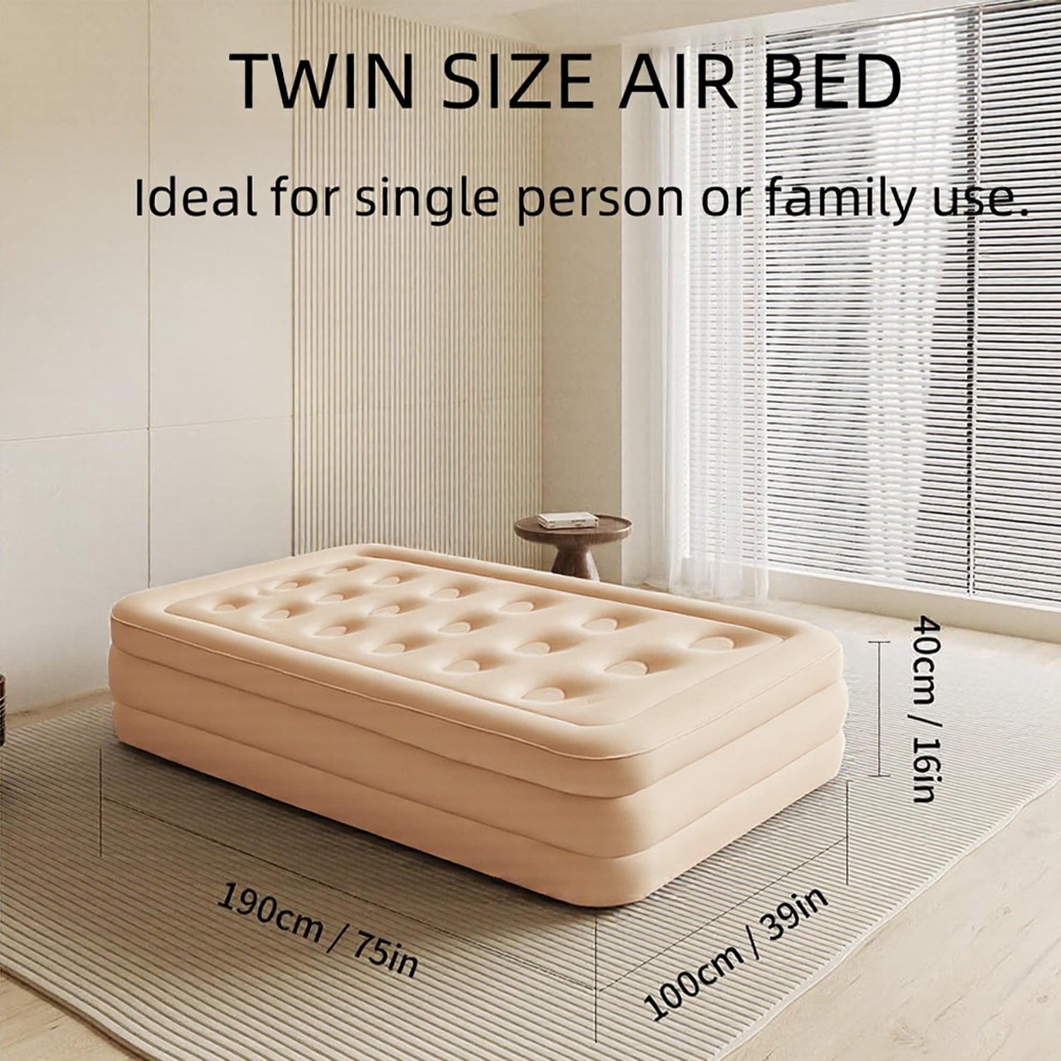 75 x 39 x 16/ 81 x 60 x 16 inches Queen Air Mattress, Air Mattress with Built in Pump, Inflatable Air Mattress for Guests, Camping & Home, 770lb Weight Capacity Khaki Bn-link