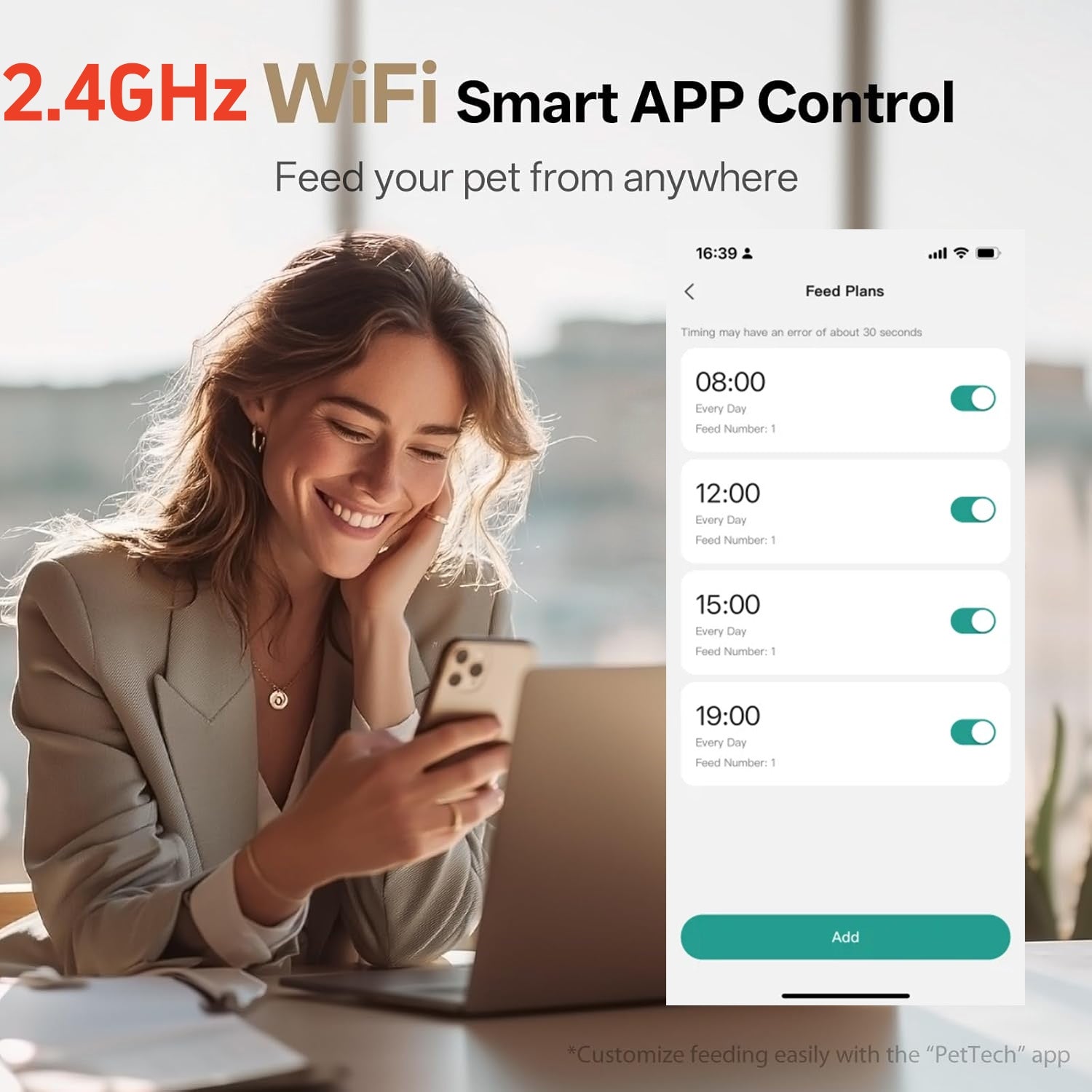 Automatic Cat Feeder 4L/6L WIFI, 2.4G WiFi Timed Cat Food Dispenser, 4L Automatic Cat Food Dispenser for Small Pets Indoor Bn-link