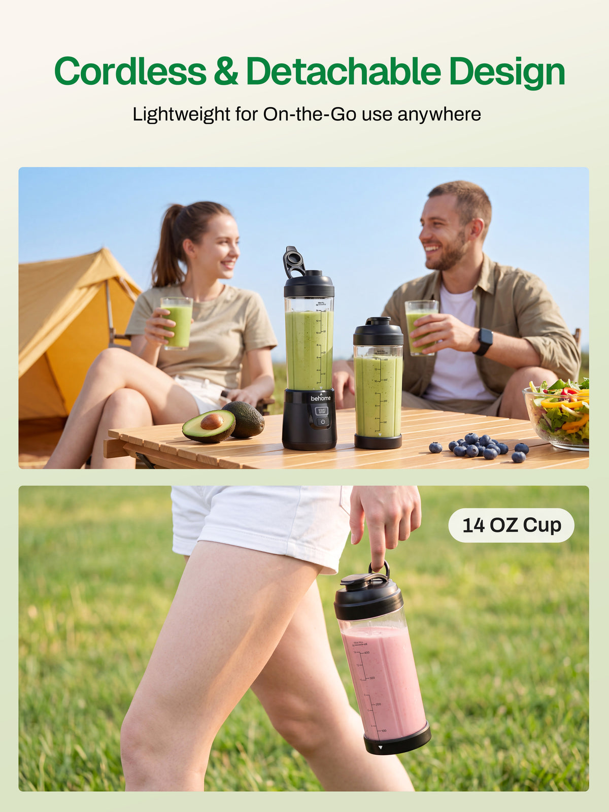 Portable Blender Smoothies and Shakes, Personal Juicer 14 OZ BPA Free Portable Cups, USB-C Rechargeable, Dishwasher Safe Parts - Mini Small Blenders Cup Fits Home, Office, Gym, Travel