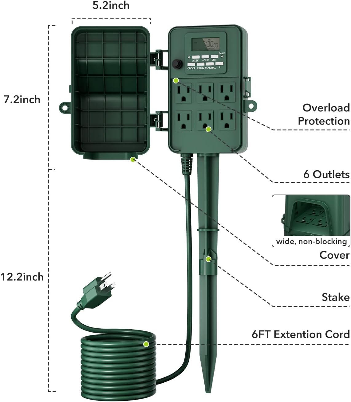 7 Day Heavy Duty Outdoor Digital Stake Timer 6 Outlets BN-LINK - BN-LINK