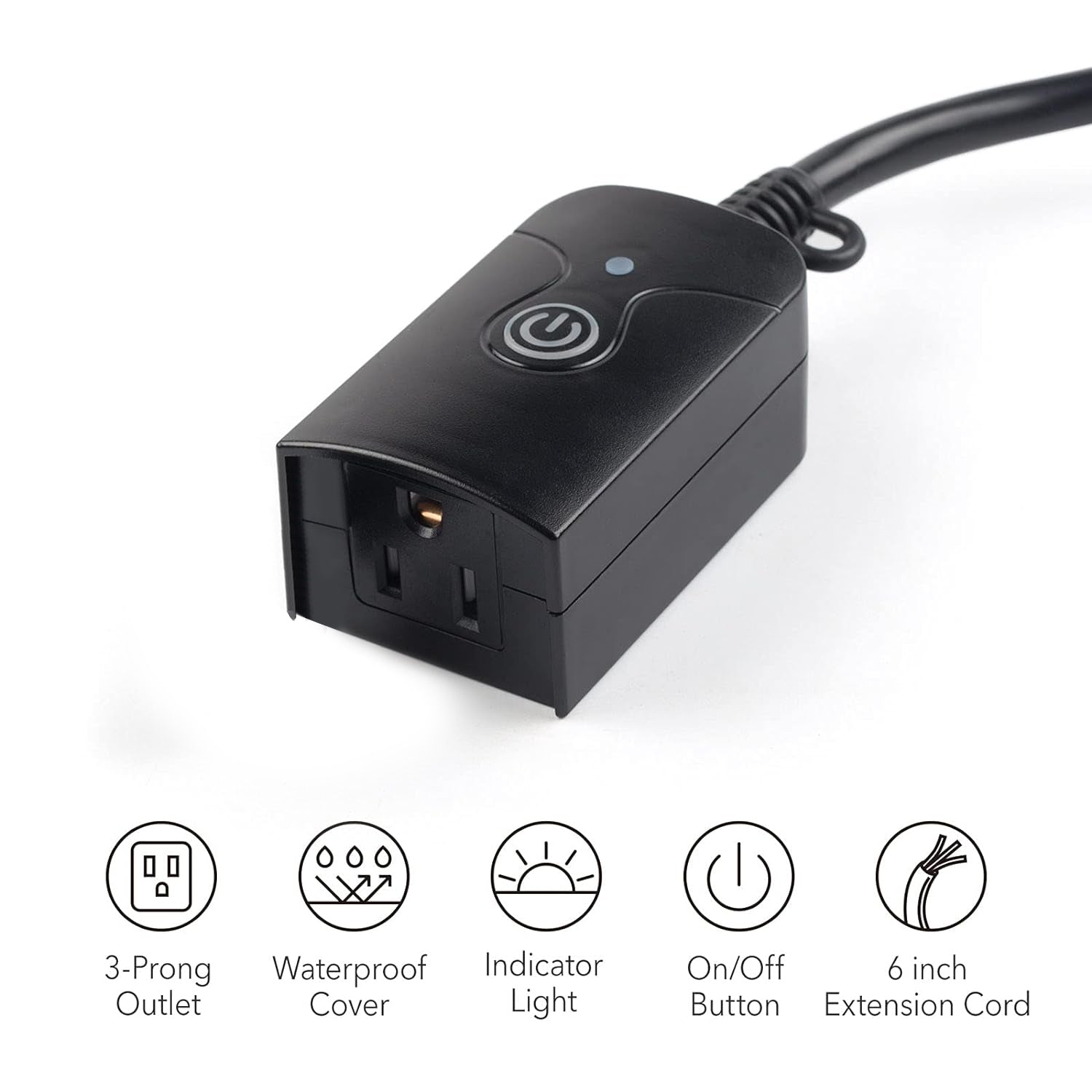 HBN Outdoor Indoor Wireless Remote Control 3 Prong Outlet Weatherproof Heavy Duty 15 A Compact 1 Remote 3 Outlets with Remote 6 Inch Cord 100ft Range
