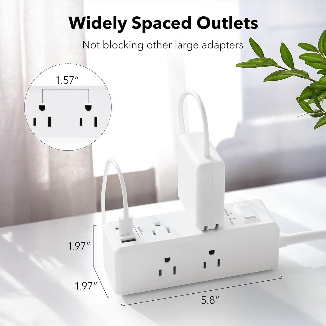 Fast Charging 6 Outlets Surge Protector Flat Plug Power Strip 5FT Extension Cord Bn-link
