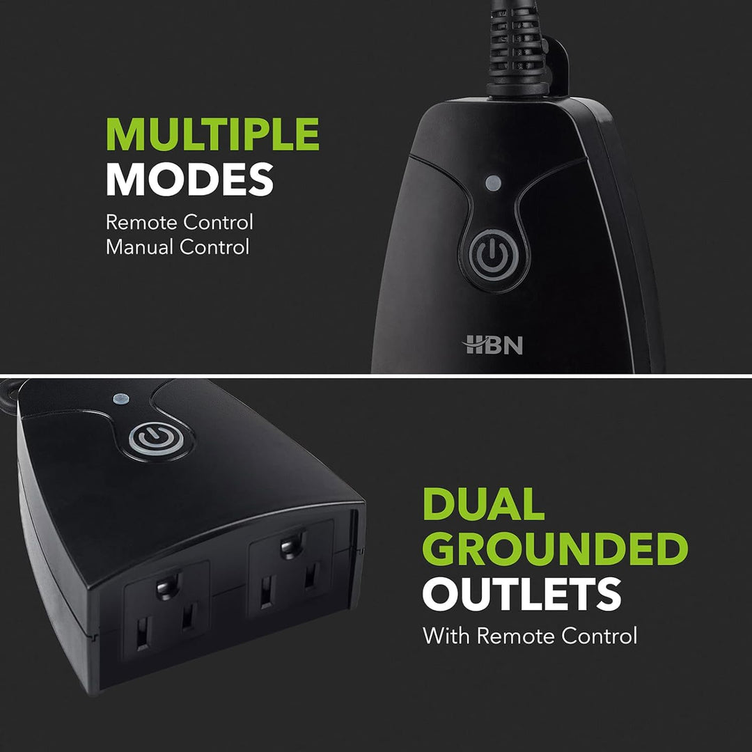 Outdoor Remote Control Dual 3-Prong Outlet Weatherproof Heavy Duty 15A ...