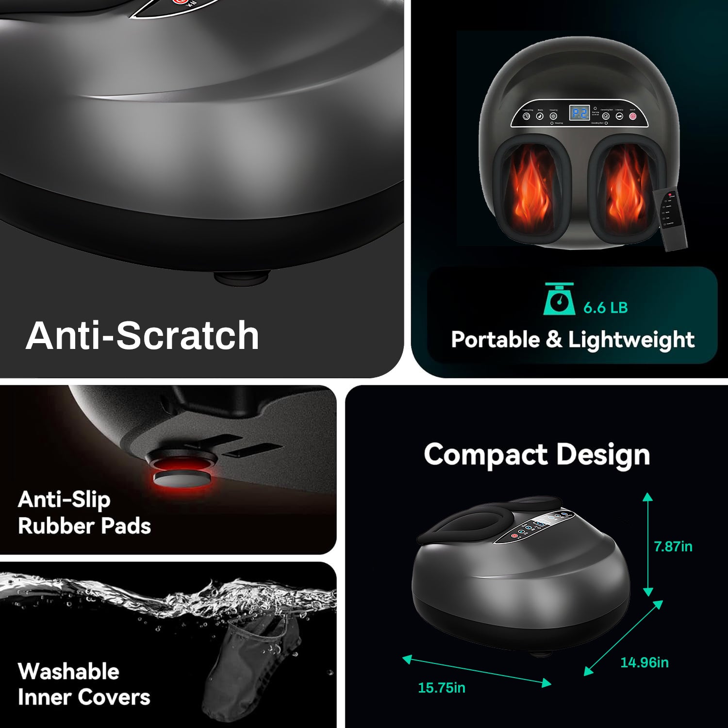 Foot Massager Machine with Heat & 5 Deep-Kneading Modes, 5 Massage Levels & Timer, Remote Control Deep Kneading Machine for Plantar Fasciitis, for Home and Office Use Bn-link