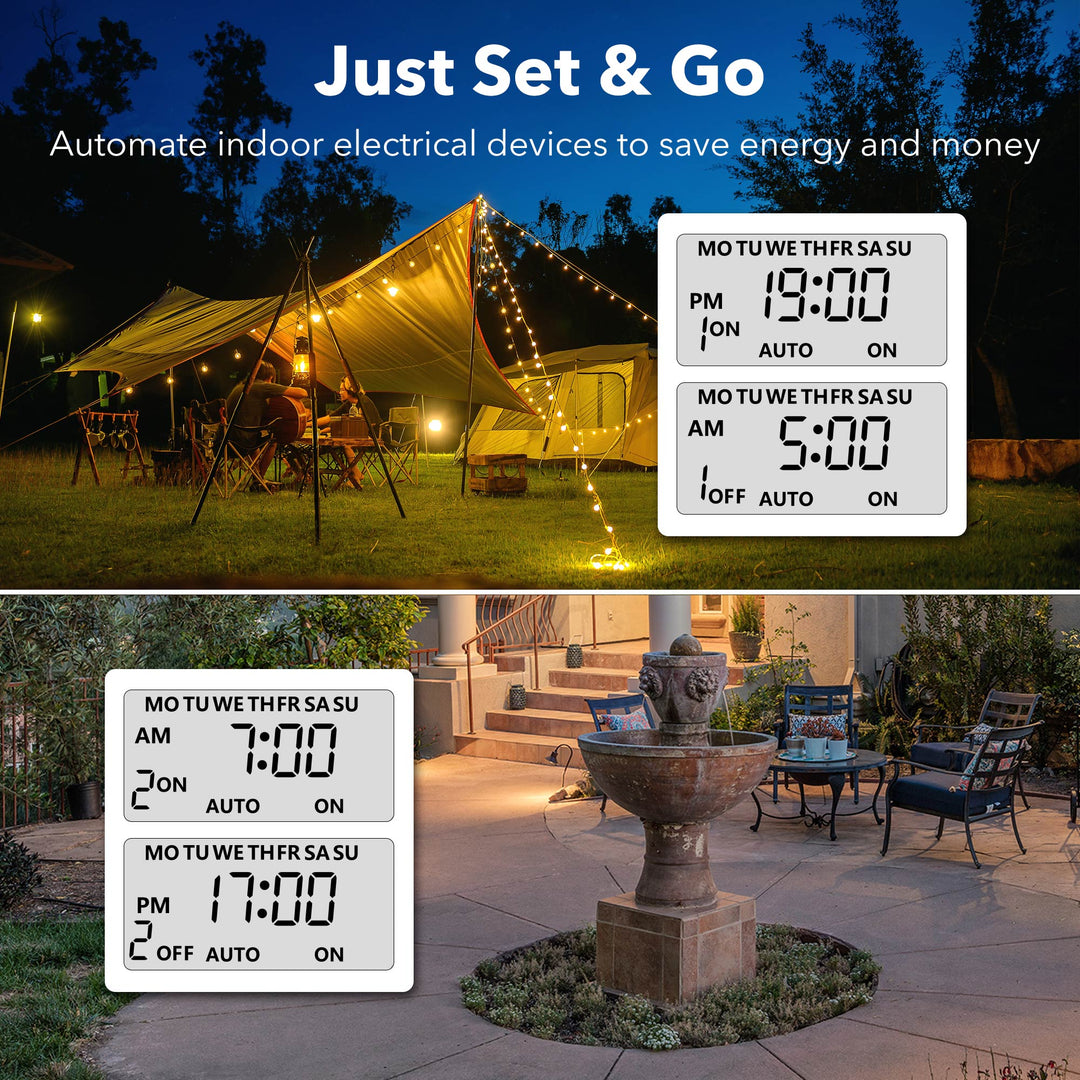 7 Day Heavy Duty Digital Programmable Outdoor Timer Dual Outlet BN-LINK - BN-LINK