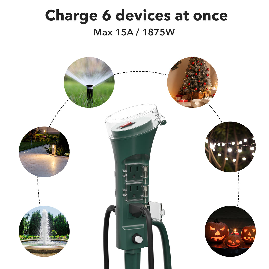 Outdoor Power Stake with 6 Outlets 6ft Extension Cord Overload Protection Weatherproof BN-LINK - BN-LINK