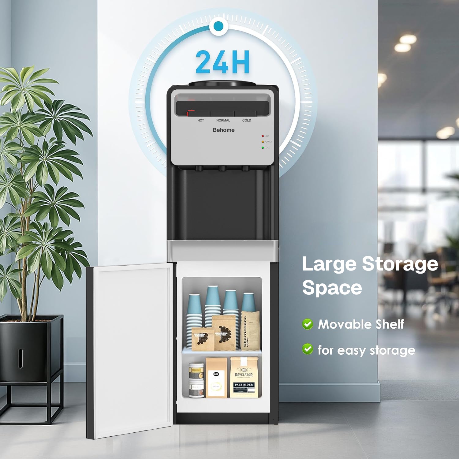 Top Loading Water Cooler Dispenser, 3 Temperature Settings-Hot, Cold & Normal Water, Child Safety Lock, Holds 3 or 5 Gallon Bottles Bn-link