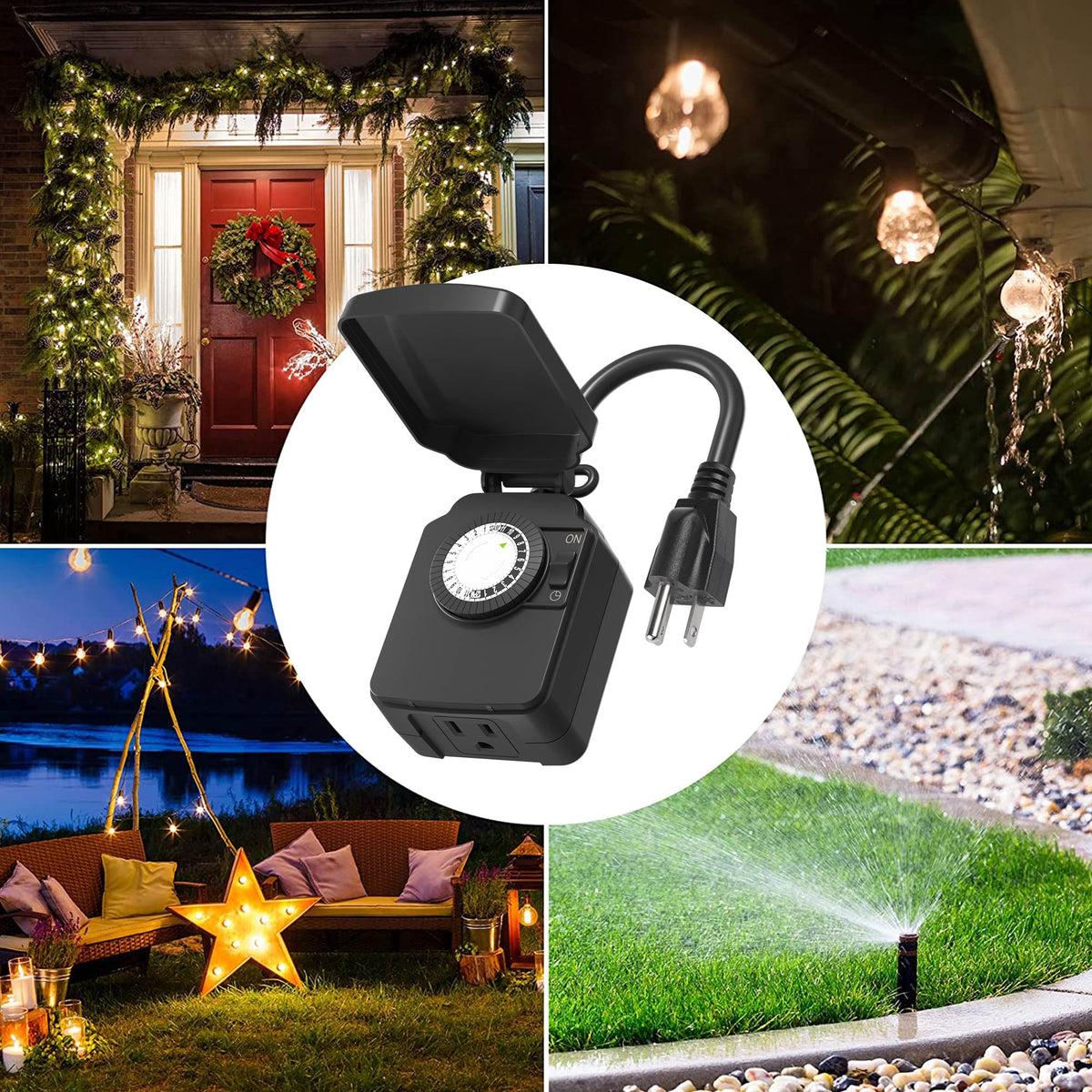 24 Hour Mechanical Outdoor Light Timer 3-Prong 2-Pack BN-LINK
