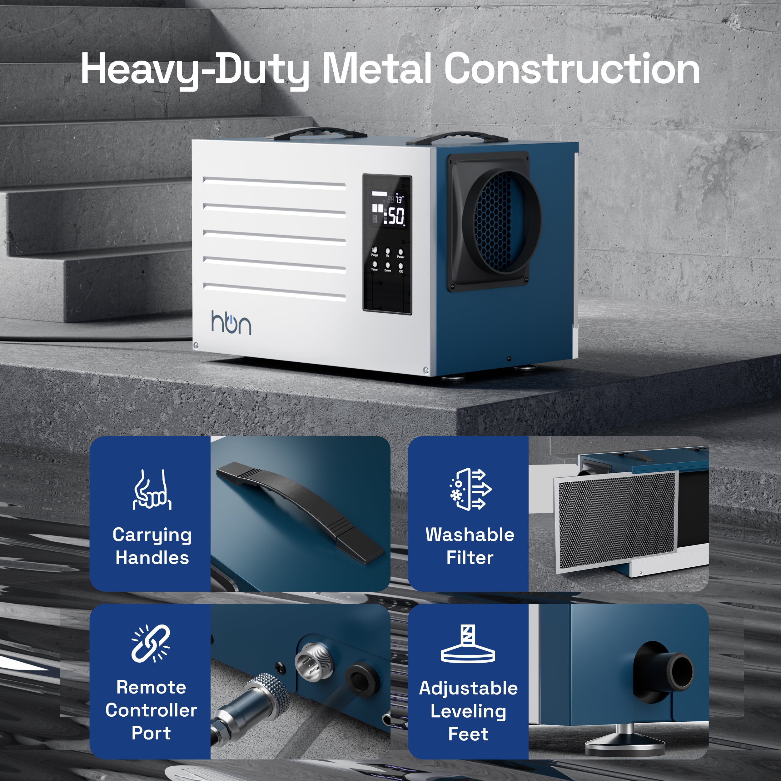 125 Pints Commercial Dehumidifier with Pump and Drain Hose, Industrial Dehumidifier for Basement and Crawl Space up to 5900 Sq. Ft, Large Capacity, Built-in 24-Hour Timer HBN