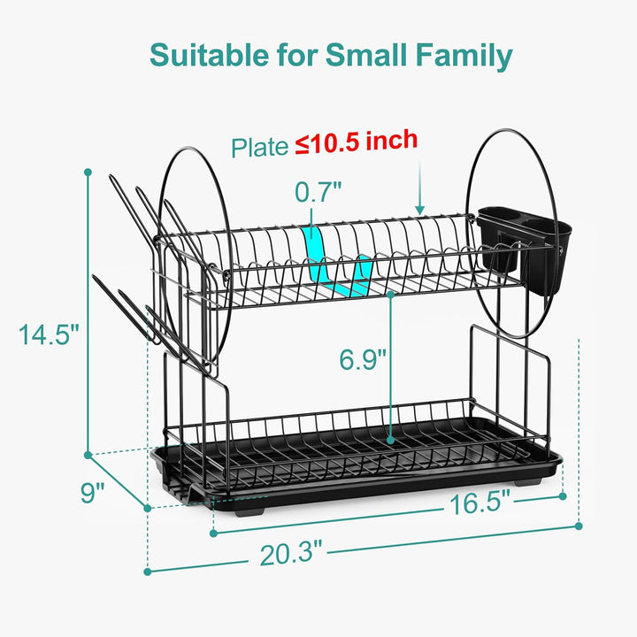 2 Tier Dish Drying Rack for Kitchen Counter with Drainboard Bn-link
