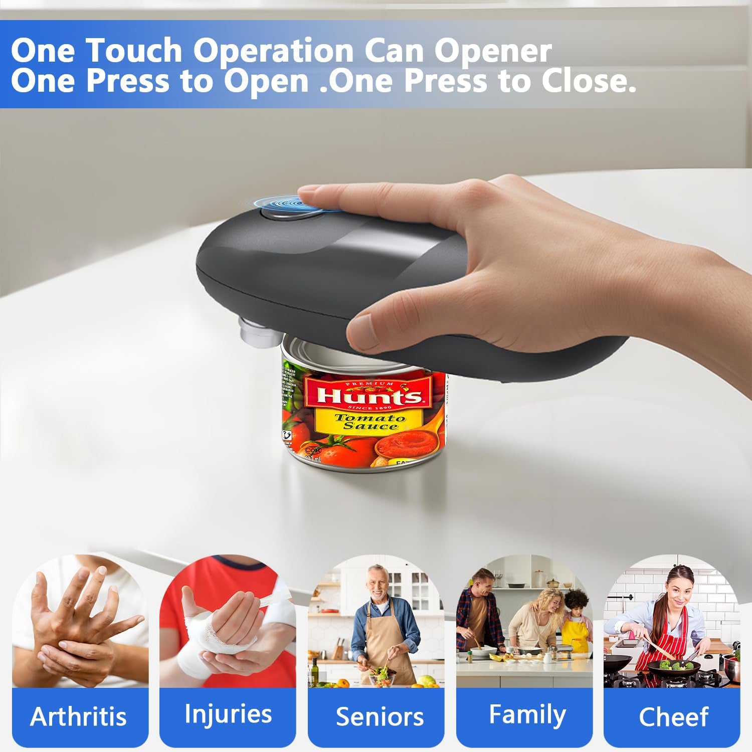Electric Can Opener, One Touch Automatic Kitchen Can Opener for Seniors with Arthritis, Hands Free & Smooth Edge, Battery Operated, for Any Size Can Bn-link