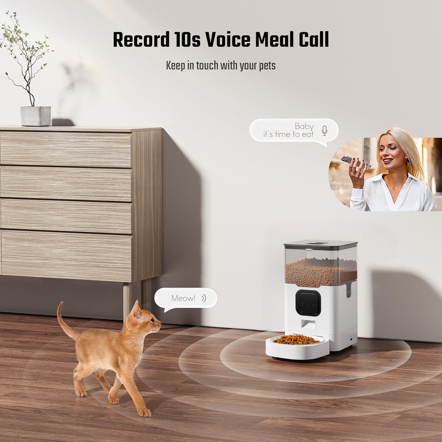 Automatic Cat Feeder 4L/6L WIFI, 2.4G WiFi Timed Cat Food Dispenser, 4L Automatic Cat Food Dispenser for Small Pets Indoor Bn-link