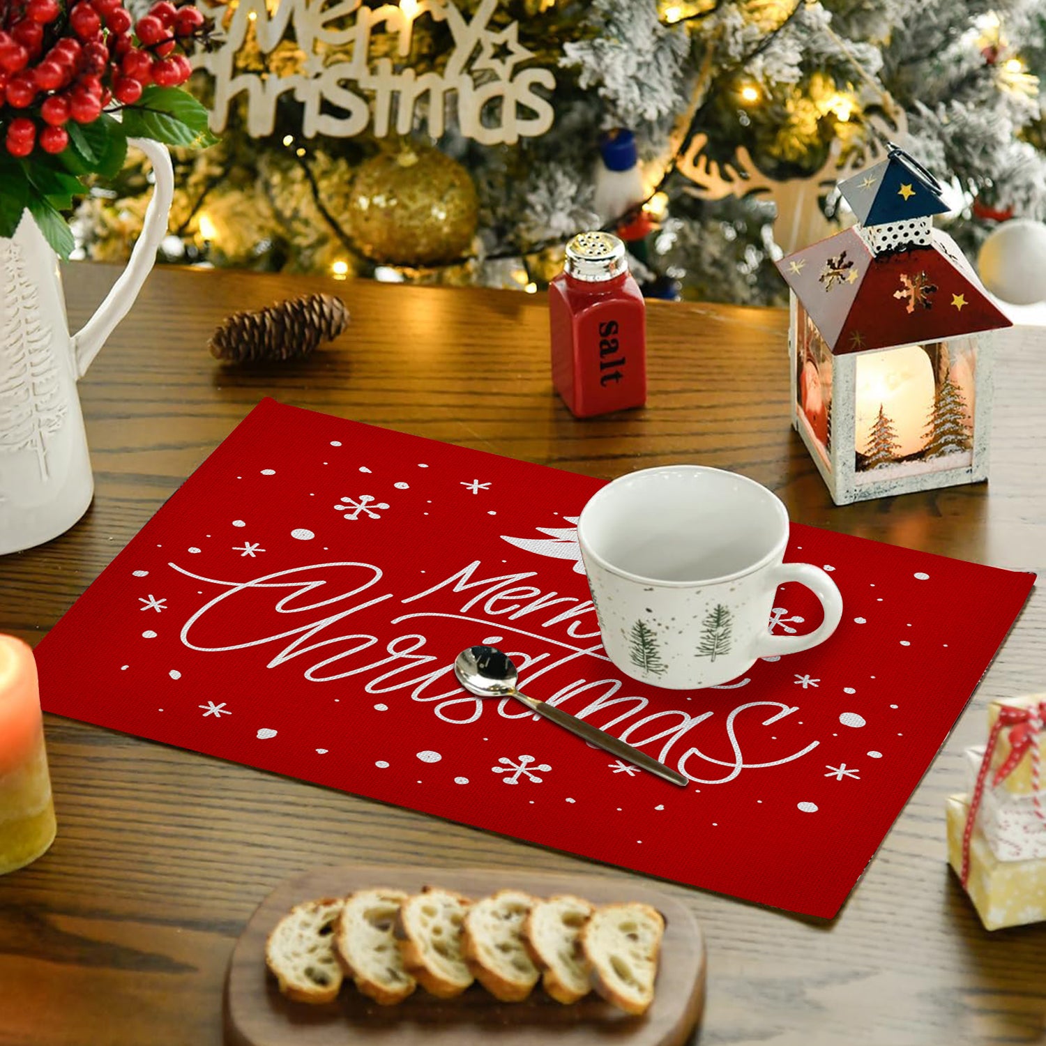 Merry Christmas Placemats for Dining Table, 12x18 Inch Winter Xmas Table Mats for Party Kitchen Dining Decoration Bn-link