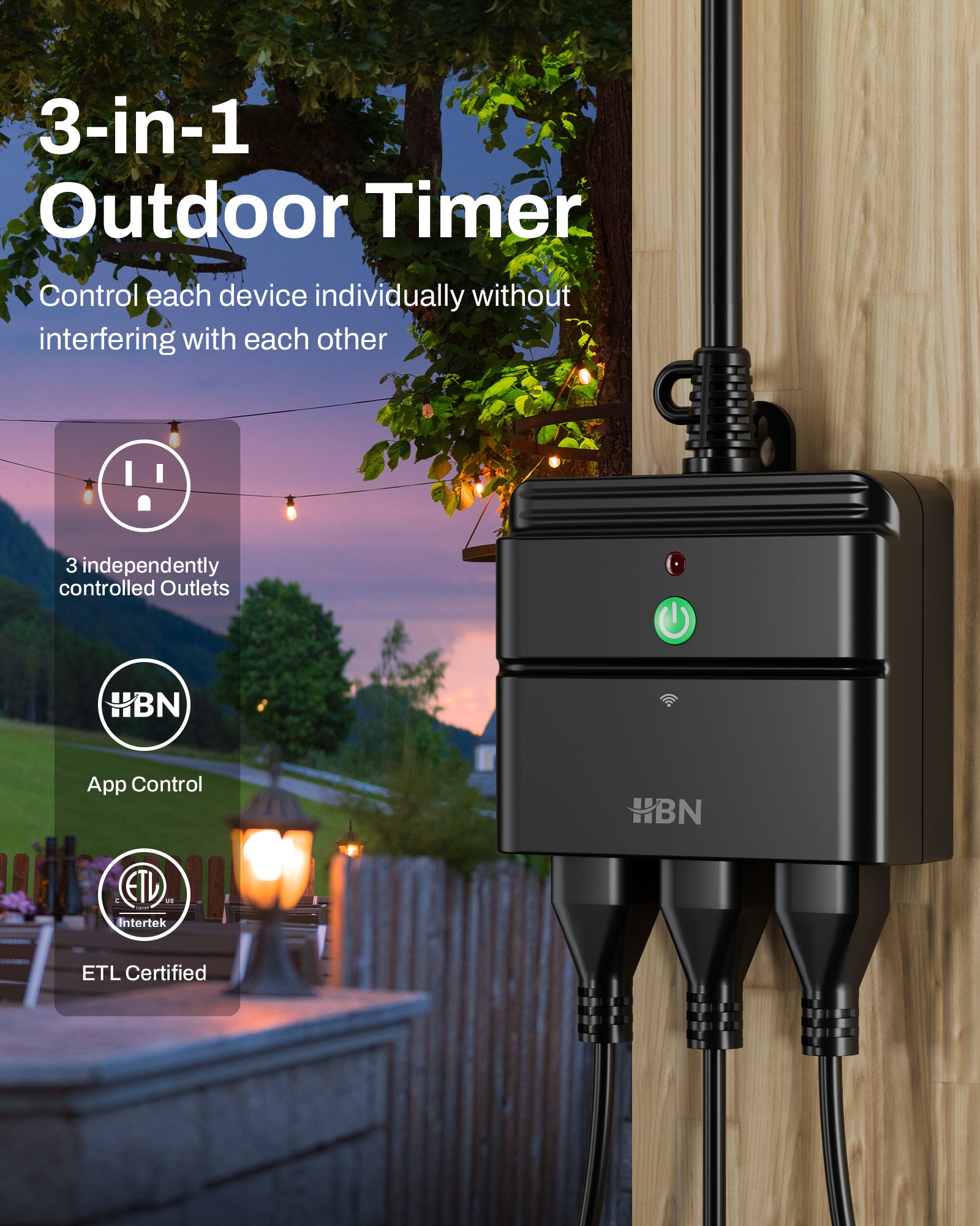 Outdoor Smart Wi-Fi Plug Outlet with 3 Sockets Compatible Function BN-LINK - BN-LINK