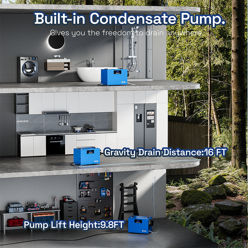 HBN 127 Pints Commercial Dehumidifier for Basement with Pump and Drain hose，Crawl Space Dehumidifier Up to 6000 sq ft,Auto Defrost, Memory Starting