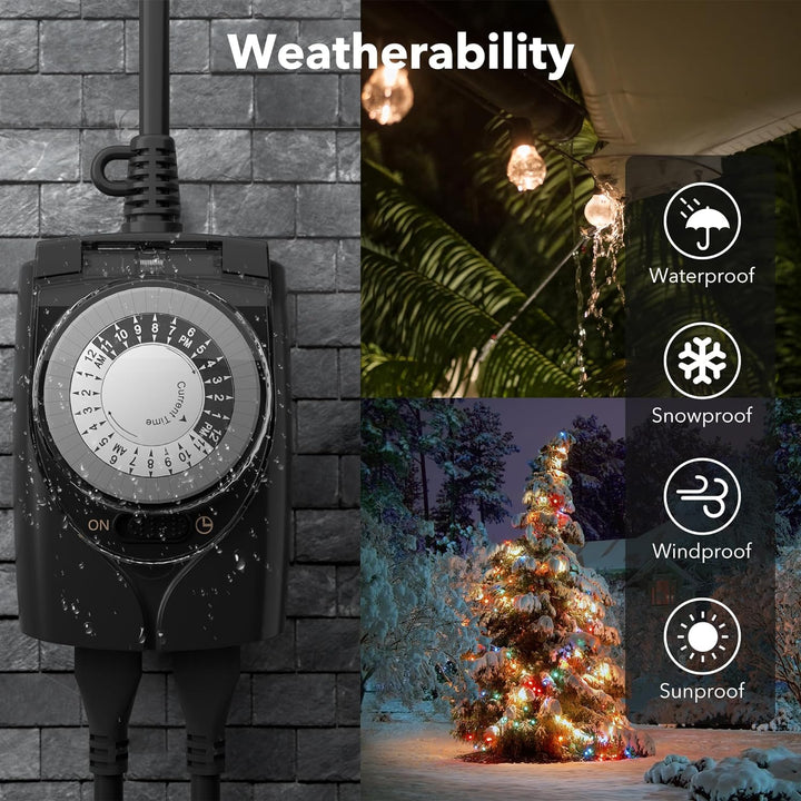 24 Hour Mechanical Waterproof Outdoor Timer With 2 Grounded HBN - BN-LINK