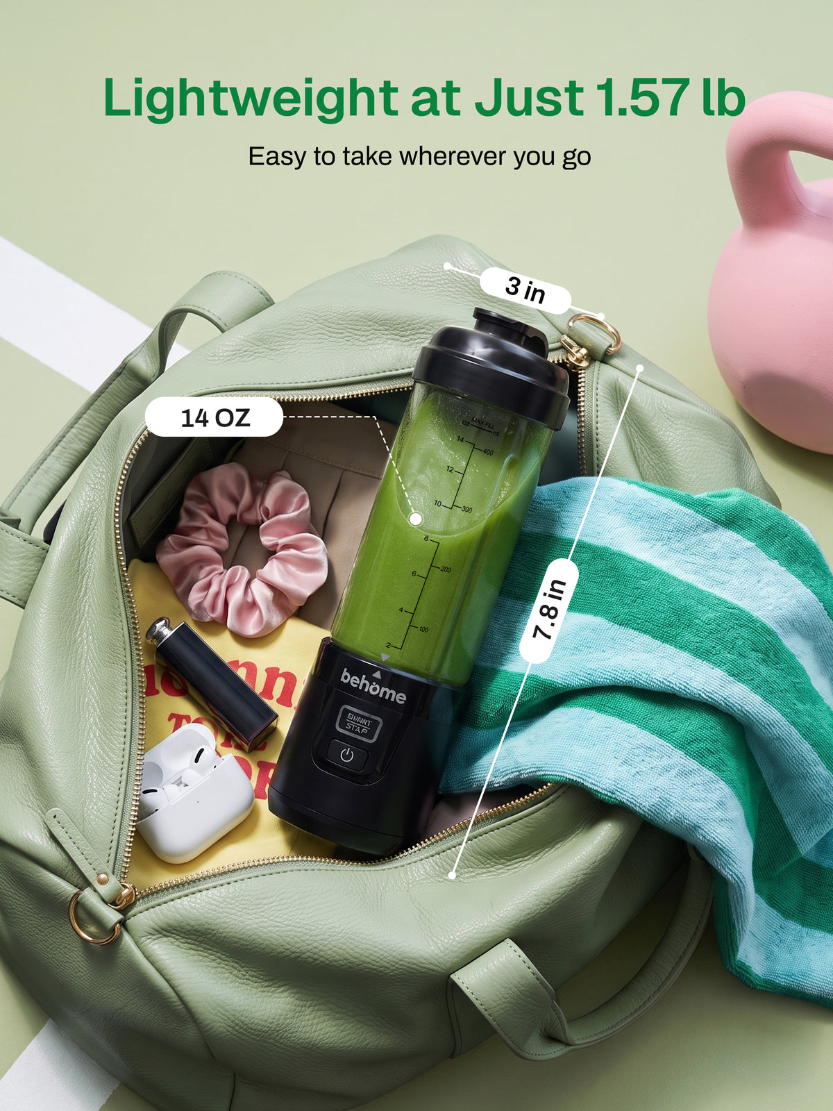 Portable Blender Smoothies and Shakes, Personal Juicer 14 OZ BPA Free Portable Cups, USB-C Rechargeable, Dishwasher Safe Parts - Mini Small Blenders Cup Fits Home, Office, Gym, Travel