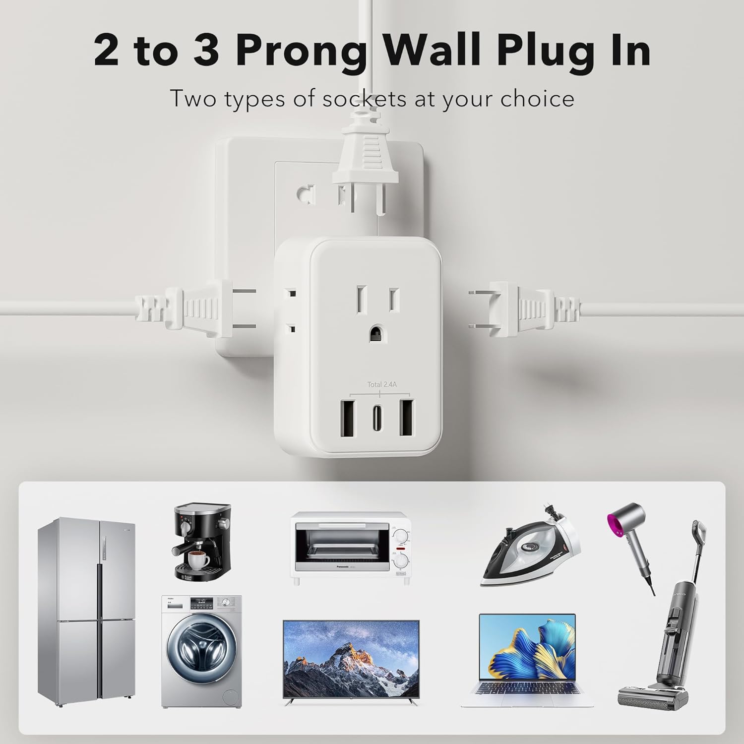 Multi Plug Outlet Extender Wall Charger with 4-Outlet Splitter &3 USB Ports(1 USB C Ports) Bn-link - BN-LINK