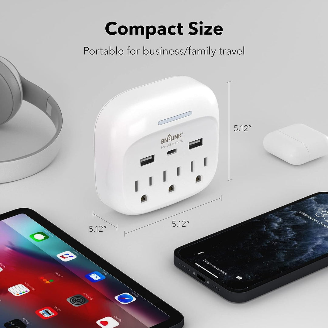 2 PACK Surge Protector Multi Wall Plug Outlet Splitter Extender 3 Outlets with USB C BN-LINK - BN-LINK
