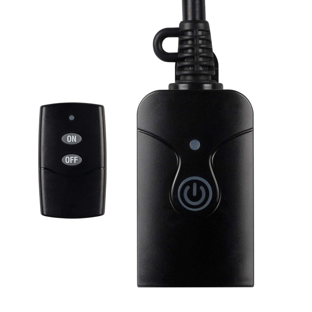 BN-LINK Outdoor Indoor Wireless Remote Control 3-Prong Outlet Weather Proof  Heavy Duty 15 AMP Compact (Black) 3 Grounded Outlets with Remote 6-inch