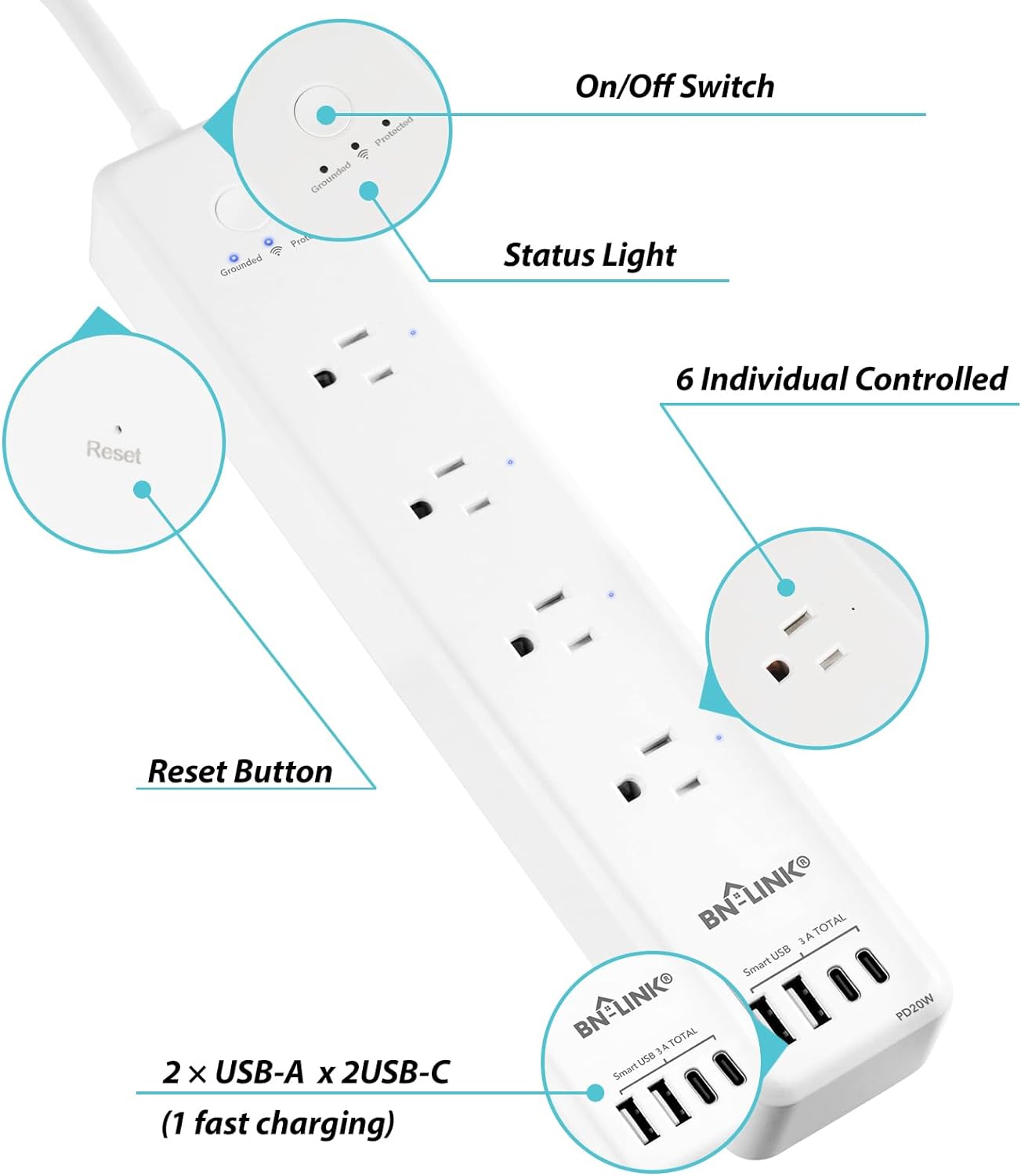 Smart Wifi Power Strip Compatible with Alexa Google Home Surge Protector BN-LINK - BN-LINK