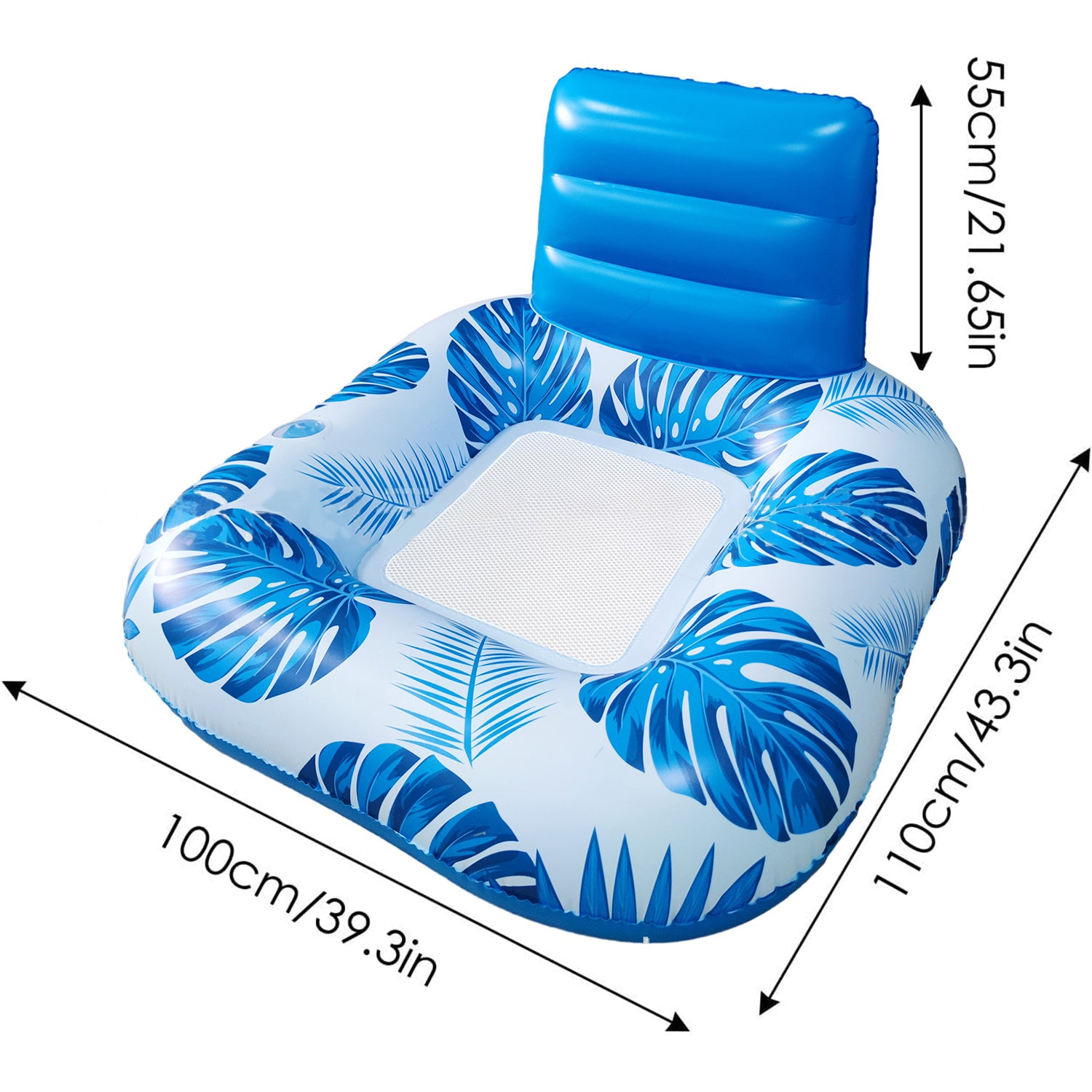 Inflatable Pool Floats Lounger, Water Floats Raft Chair with Cup Holders & Backrest, Beach Pool Party Toys for Adults Bn-link