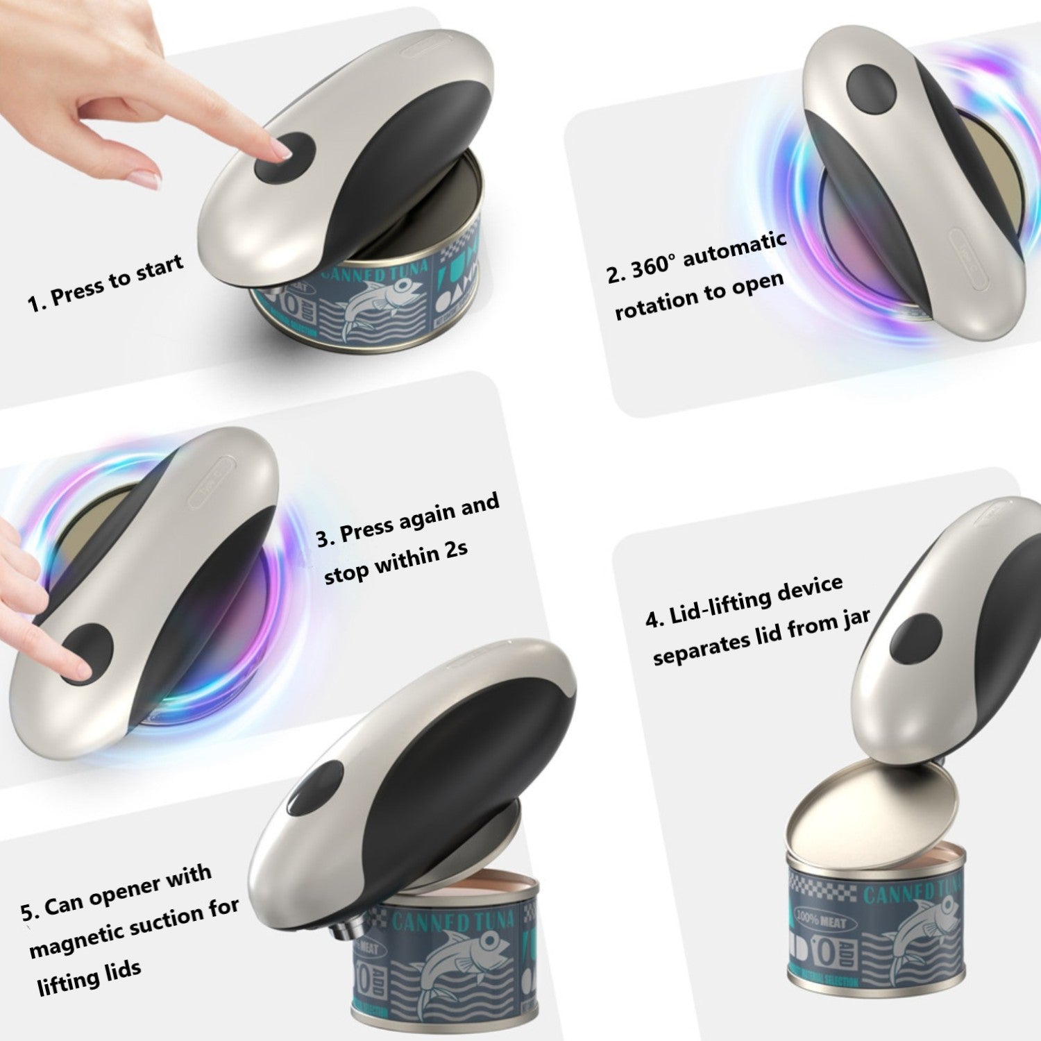Rechargeable Electric Can Opener, One Touch Automatic Can Opener for Kitchen and Seniors with Arthritis, Smooth Edge & Handsfree, Ultra-Compact Opener Fits All Can Sizes Bn-link