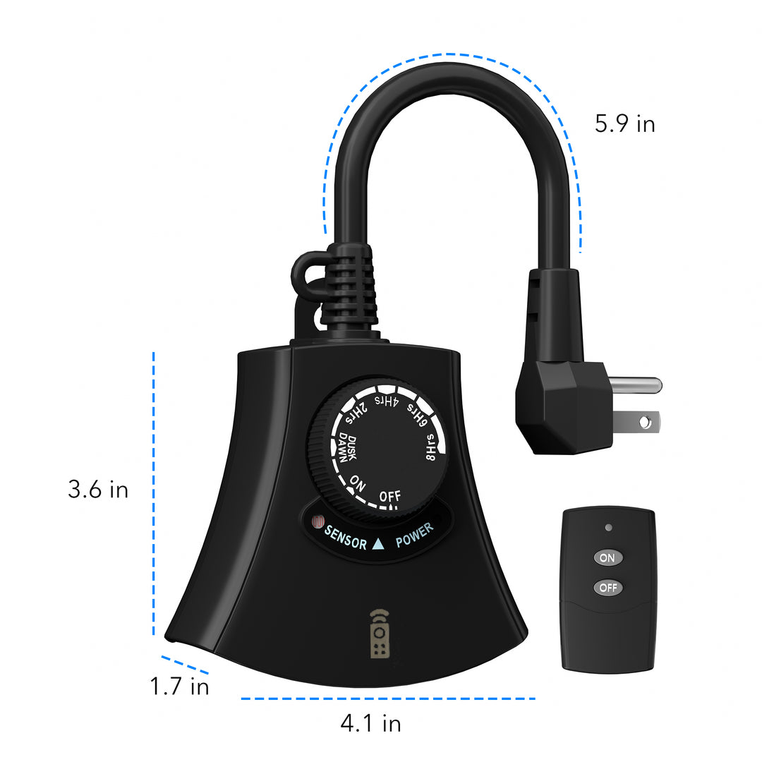 Minoston Outdoor Timer Outlet with Photocell Light Sensor, Remote