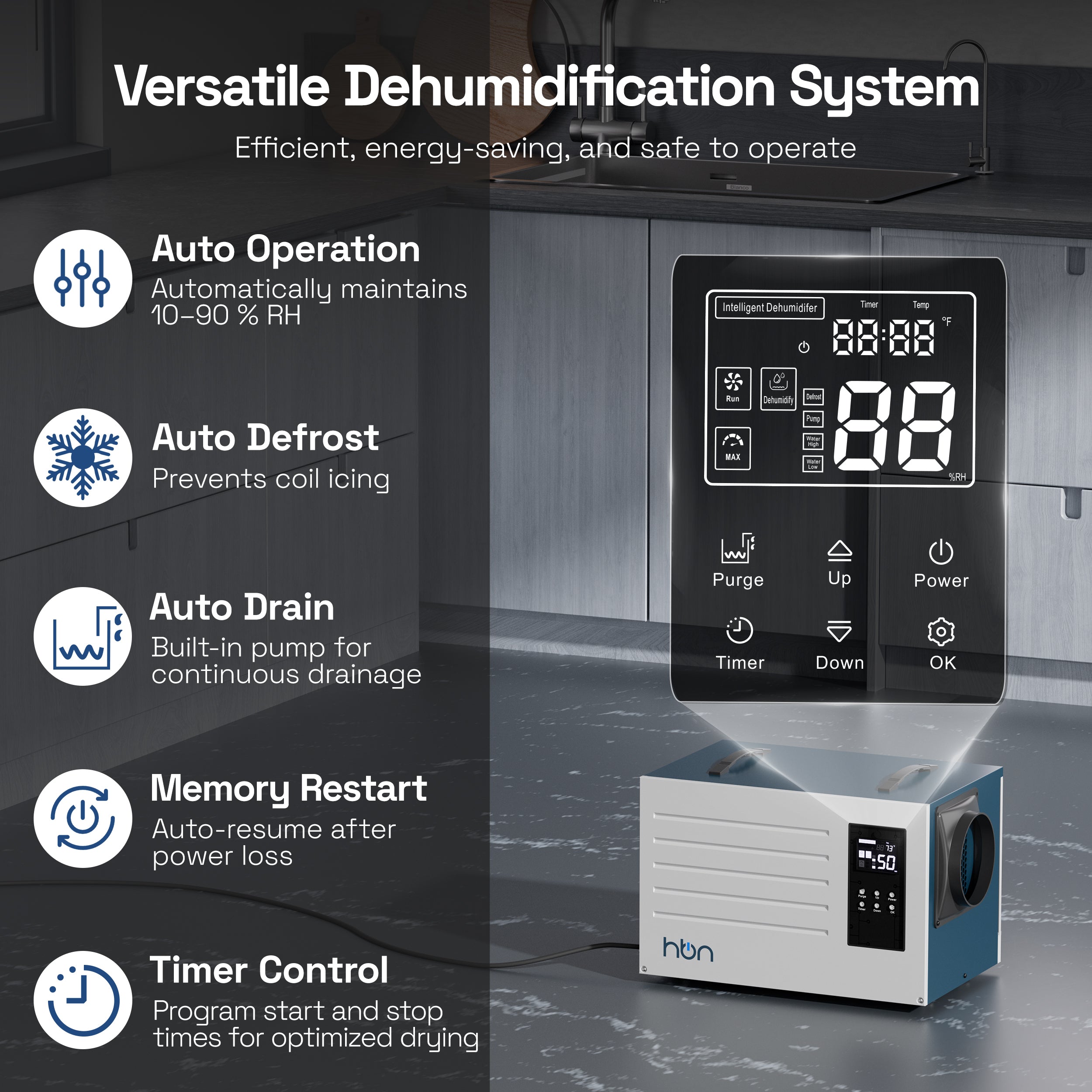 125 Pints Commercial Dehumidifier with Pump and Drain Hose, Industrial Dehumidifier for Basement and Crawl Space up to 5900 Sq. Ft, Large Capacity, Built-in 24-Hour Timer HBN